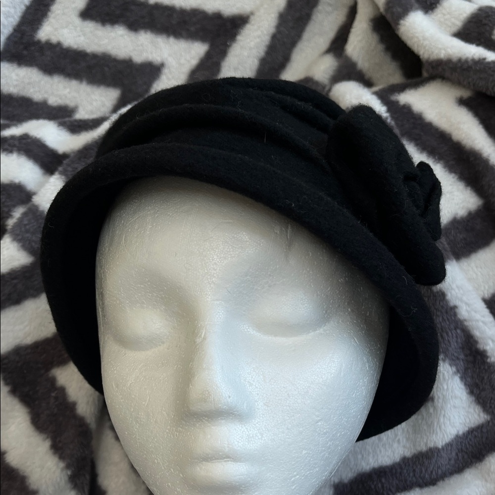 Parkhurst Black Wool Cloche Hat with Floral Accent - Picture 3 of 4